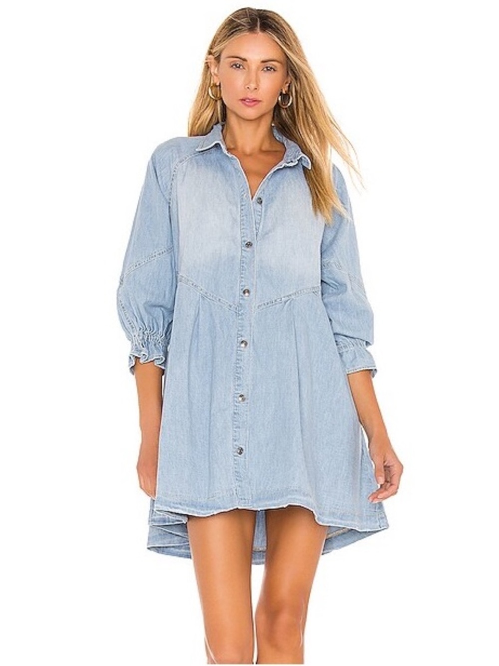 Free People Hannah Light Blue Denim Mini Dress country western S